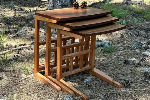 تصویر 2 از میز عسلی چوبی چهار تایی خوش‌ رنگ و طبیعی